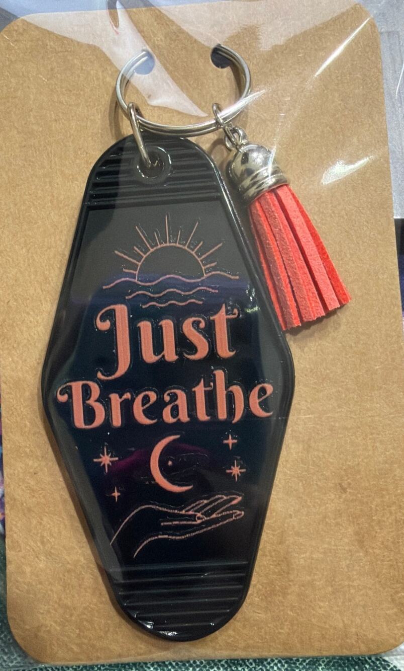 Just Breathe Black & Coral Tassel Vintage Motel Keychain Key Chain Handmade